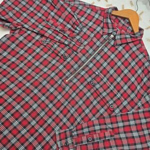 Vintage Polo Jeans Ralph Lauren Red Plaid 1/2 Zip Shirt Mens RL Flag Flannel Y2K